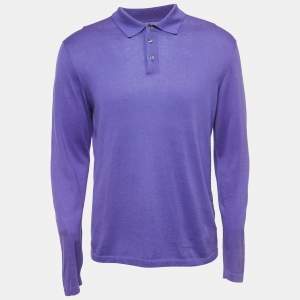 Ralph Lauren Purple Cotton Full Sleeve Polo T-Shirt M