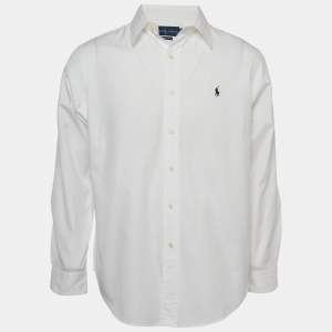 Pre Owned Ralph Lauren White Logo Embroidered Cotton Button Down Shirt M