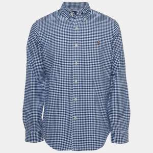 Pre Owned Ralph Lauren Blue Checked Cotton Button Down Slim Fit Shirt L