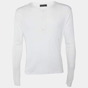 Pre Owned Ralph Lauren White Ribbed Knit Crew Neck T-Shirt M