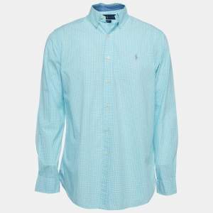 Pre Owned Ralph Lauren Blue Checkered Cotton Button Front Shirt M