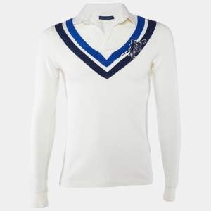 Ralph Lauren White Chevron Stripe Cotton Rugby Polo T-Shirt M