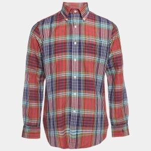 Ralph Lauren Multicolor Tartan Check Linen Blend Custom Fit Shirt M