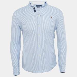 Ralph Lauren Blue Striped Cotton Knit Oxford Button Down Shirt M