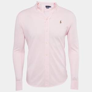 Pre Owned Ralph Lauren Pink Cotton Knit Oxford Button Down Shirt M