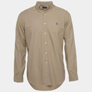 Pre Owned Ralph Lauren Khaki Green Cotton Button Down Collar Shirt M