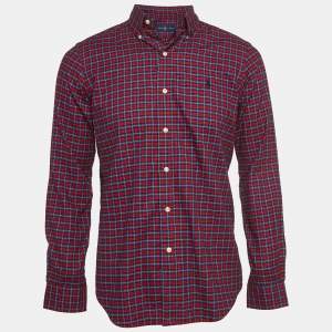 Pre Owned Ralph Lauren Red Plaid Cotton Button Down Collar Shirt S