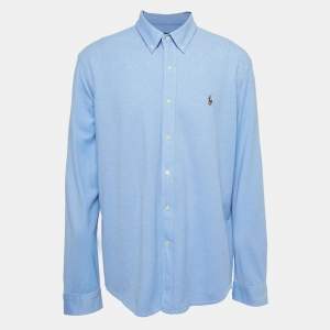 Pre Owned Ralph Lauren Blue Knit Oxford Buttoned Shirt XXL