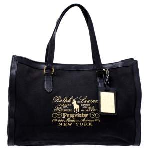 Pre Owned Ralph Lauren Black Canvas and Leather Shopper Tote