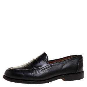 Pre Owned Ralph Lauren Black Leather Penny Slip On Loafers Size 42