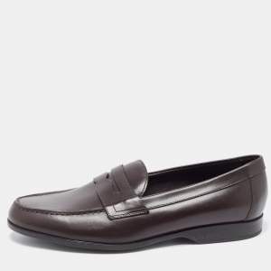 Pre Owned Ralph Lauren Dark Brown Leather Penny Loafers Size 43.5 