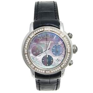 Raymond Weil Mother of Pearl Stainless Steel Diamond Alligator Collection Parsifal 7241 Men's Wristwatch 42 mm