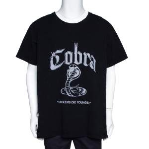 Rhude Black Vintage Wash Cotton Cobra Print Crew Neck T-Shirt XL