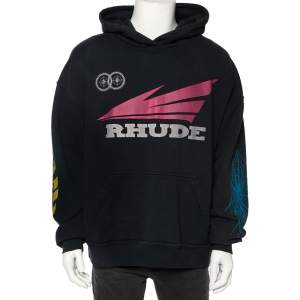 Rhude Dark Grey Knit Graphic Printed Hooded Long Sleeve Sweatshirt M