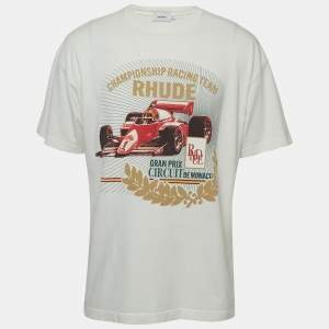 Rhude Off-White Racing Print Cotton Half Sleeve T-Shirt M