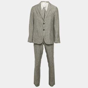 مملوكة مسبقًا Ricci Di Florence Grey Pin Stripe Linen Blazer Suit XL