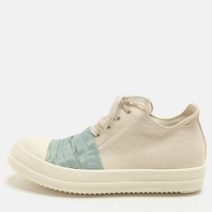 Rick Owens White Canvas and Nylon Overlay Low Top Sneakers Size 45