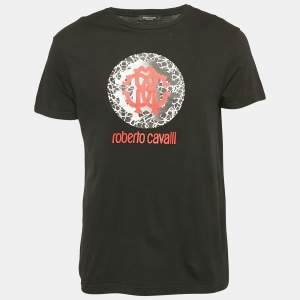 Roberto Cavalli Beachwear Black Logo Print Crew Neck T-Shirt M