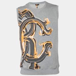 Roberto Cavalli Gym Grey Printed Cotton Knit Sleeveless Vest L