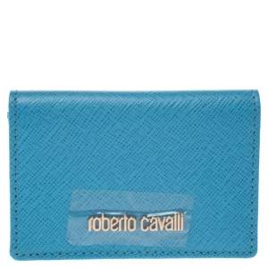 Roberto Cavalli Turquoise Leather Card Holder