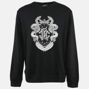مملوكة مسبقًا Roberto Cavalli Black Logo Print Cotton Knit Sweater L
