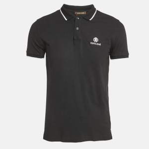Roberto Cavalli Black Logo Embroidered Pique Polo T-Shirt M
