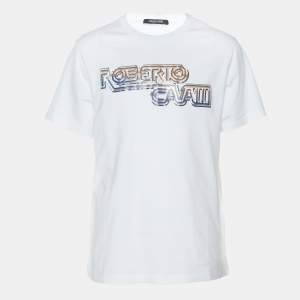 Robert Cavalli White Jersey Logo Print T-Shirt L
