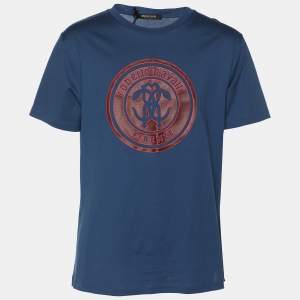 Robert Cavalli Blue Jersey Logo T-Shirt L