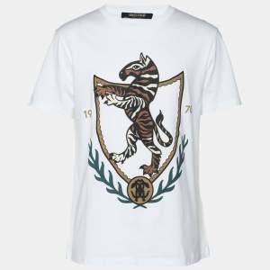 Robert Cavalli White Jersey Tiger Print T-Shirt M