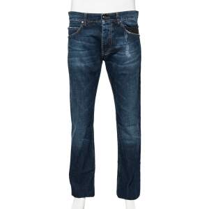 Roberto Cavalli Indigo Medium Wash Distressed Denim Jeans L