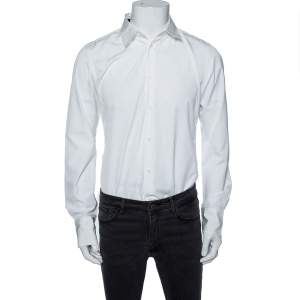 Pre Owned Roberto Cavalli White Cotton Monogram Button Front Shirt M 