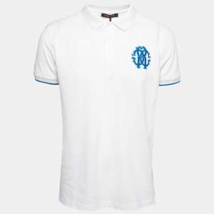 Roberto Cavalli White Logo Embroidered Cotton Pique Polo T-Shirt XL