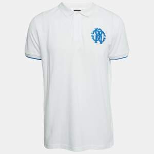 Roberto Cavalli White Logo Embroidered Cotton Polo T-Shirt XL