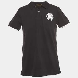 Roberto Cavalli Black Logo Embroidered Cotton Pique Polo T-Shirt L