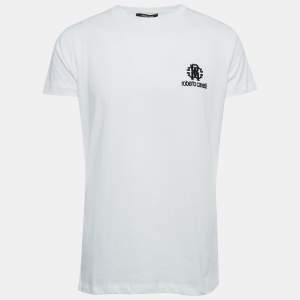Roberto Cavalli White Logo Embroidered Cotton Crew Neck T-Shirt XL