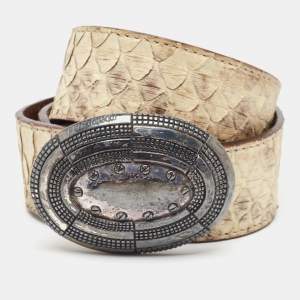Roberto Cavalli Cream Python Oval Buckle Belt