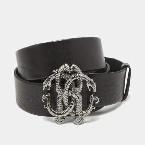 Roberto Cavalli Black Leather RC Logo Buckle Belt 115CM