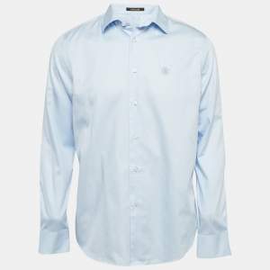 Roberto Cavalli Blue Cotton Button Front Shirt XL