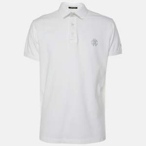 Roberto Cavalli White Cotton Logo Embroidered T-Shirt L