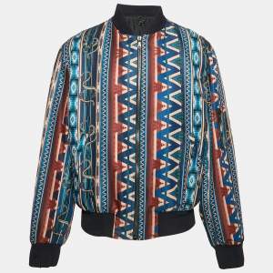 Roberto Cavalli Blue Printed Crepe Zip-Up Jacket XXXL