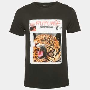 Roberto Cavalli Sport Black Leopard Print Jersey T-Shirt S