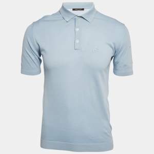 مملوكة مسبقًا Roberto Cavalli Light Blue Silk Knit Polo T-Shirt M