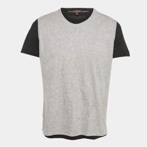 Pre Owned Roberto Cavalli Grey Embroidered Jersey Layered T-Shirt M