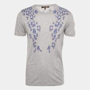 Pre Owned Roberto Cavalli Grey Paisley Print Jersey Crew Neck T-Shirt M