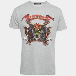 Pre Owned Roberto Cavalli Grey Eagle Print Jersey T-Shirt XL