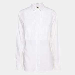 مملوكة مسبقًا قميص روبرتو كافالي أزرار أمامية قطن أبيض متوسط