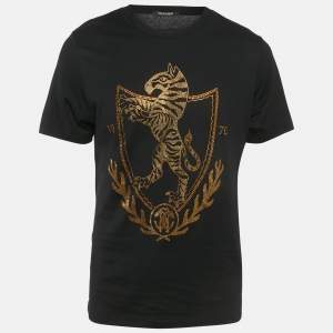 مملوكة مسبقًا تي شيرت روبرتو كافالي كريستال مزين قطن أسود مقاس كبير