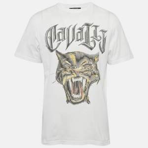 Pre Owned Roberto Cavalli White Big Cat Print Jersey T-Shirt M