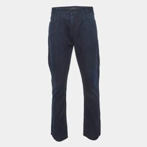 Pre Owned بنطلون جينز روبرتو كافالي دينم أزرق غامق بقصة مستقيمة مقاس كبير جداً / خصر 35"