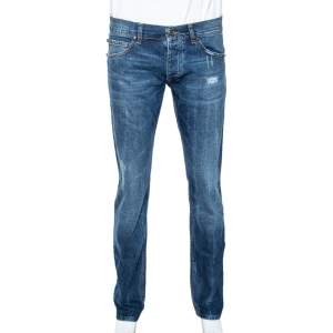 Pre Owned Roberto Cavalli Blue Medium Wash Distressed Denim Straight Fit Jeans L 